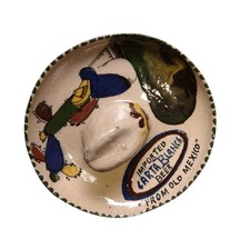 c1940 Tlaquepaque Mexican Folk Pottery Carta Blanca Beer Advertising Ashtray Som picture