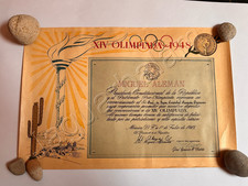 Mexican Military Diploma London Olympics 1948 signed by Miguel Aleman RARE picture