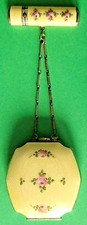 VINTAGE Marathon Yellow ENAMEL Hand Painted Pink Roses Lipstick TANGO COMPACT picture