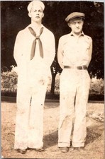 Vintage Photograph Two Men Sailor Uniform & Work Clothes WWII Era Snapshot picture
