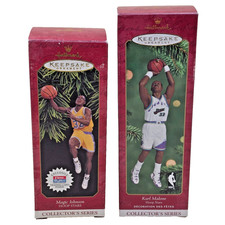 Vintage Hallmark Hoop Stars Magic Johnson & Karl Malone 2 Keepsake Ornaments picture