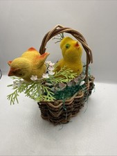 Vintage 50s Easter Chick Duck In Basket Flocked Peeps Hong Kong Kitsch Rare MCM picture