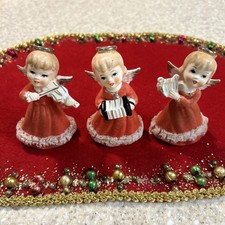 3 vintage 1950s NOEL CHRISTMAS ANGELS Musicians Ceramic Japan 4 1/2” picture