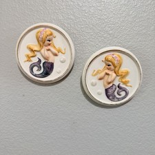 LEFTON 2 MERMAIDS Wall Plaques Blonde sexy Twins MCM Vintage RARE picture