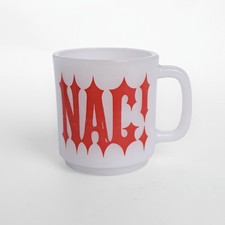 Vintage 1970s Nag Coffee Mug White Milk Glass Red Lettering picture
