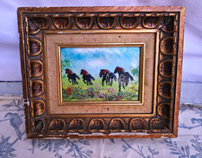 Vintage Fleming Enamel on Copper Galloping Horses Painting Framed 5x7 picture