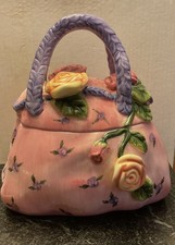 Vintage Victorian Style Handbag Ceramic Cookie Jar Floral Hand Painted 10.5