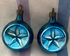 Vtg Set of Two Double Indent Embossed Blue Star Reflector Christmas Ornaments picture