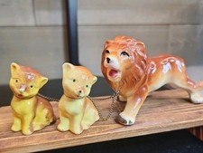 Vintage 1950's Artmark Lion & Two Chained Cubs Figurines MCM Japan picture