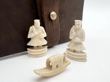 Vintage Hand Carved Miniature Figures Sampan Boat Carved picture
