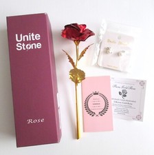 Unitestone Handcrafted 24K Dipped Rose Collectible Bonus Fashion Earrings Box picture