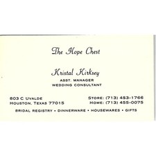 Kristal Kirksey The Hope Chest Bridal Shop Houston Vintage Business Card SE5-B5 picture