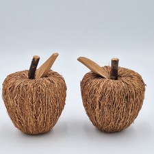 Coconut Husk Wood Apple Decor Set of 2 Rustic Fall Harvest Farmhouse Thanksgivin picture