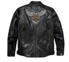 Harley Davidson Mens 115th Anniversary Black Leather Biker Jacket Vintage picture