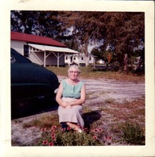 Vintage 1959 Kodacolor Color Photograph Woman Sitting Car Garden picture