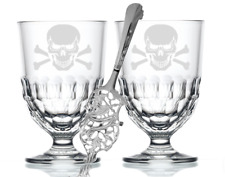 2 French La Rochere Etched Skull Absinthe Glasses & Spoon Set - Shot picture