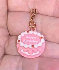 Pink Happy Birthday Cake Charm Zipper Pull & Keychain Add On Clip picture