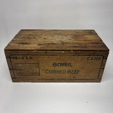 Rare Antique Vintage Wood Crate Advertising Bovril Corned Beef 12-6lb Cans 22” picture