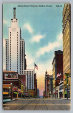 Dallas TX Main Street Canyon White Plaza Hotel Titche Goettinger Drug PC Vtg D8 picture