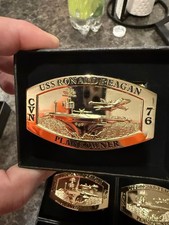 USS Ronald Reagan Officers/Chiefs Male Gold PLANKOWNER Mint Belt Buckles picture
