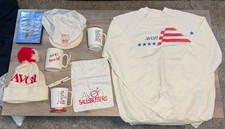 VTG Avon Memorabilia Lot. Crewneck Shirt, 2 Hats, 3 Cups, 2 Pens, Cinch Bag, DVD picture