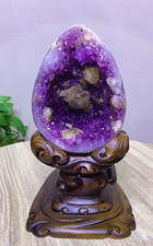 17.42LB Natural Amethyst Geode Quartz Crystal Dinosaur Egg Reiki Decor +STAND picture