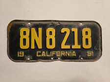 1951 California License Black-Yellow Plate-Vintage-Man Cave-Decor-#8N8218 picture