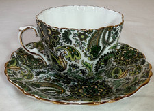 Vintage Hammersley Co. tea cup & saucer set green paisley pattern gold royal HTF picture