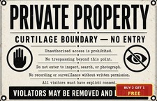 Property Boundary Curtilage Notice White Security Boundary Metal Sign picture