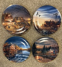 Terry Redlin Collector Plates Set of 4 w/ COA & Boxes Harvest Moon Ball +More picture
