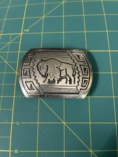Eye Catching Handmade George Begay Navajo Sterling Bison/Geometric Belt Buckle picture