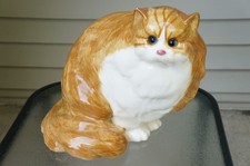 Vintage NS Gustin Ceramic Fat Cat Figurine Statue Orange Hand Painted-10x12x10 picture