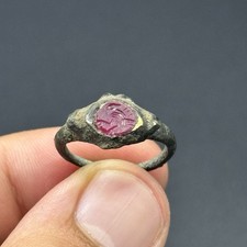Ancient Roman Bronze ring with Ruby Engraved Bezel picture