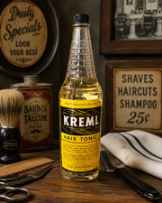Vintage 1950s KREML Hair Tonic Glass Bottle Barber Shop Salon Advertising picture