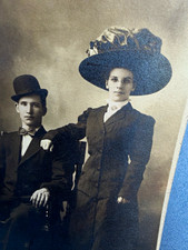 Antique 1910s RPPC Real Photo Postcard Edwardian Couple Fashion Merry Widow Hat picture