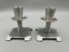 Vintage Pair of Everlast MCM Hand Forged Aluminum Taper Candle Holders picture
