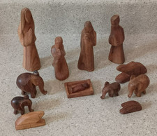 Vintage Wood Hand Carved African Nativity Set Mary Joseph Baby Jesus Animals picture