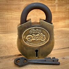 Indian Motorcycles Lock, Solid Brass, Old Indians Never Die Tag, Antique Finish picture