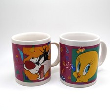 VTG 1996 Looney Tunes Mug Set Tweety Bird Sylvester Cat Warner Bros Coffee Cups picture