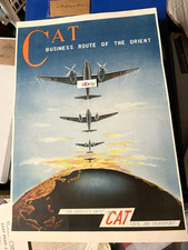 CAT CIVIL AIR TRANSPORT Taipei,Taiwan 1950'S POSTER ART CURTISS C-46 BIZ ROUTE picture