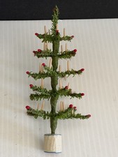 Vtg Style Small Feather Christmas Tree Table Top Green Non Burning Candles picture