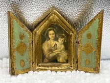 Vintage Italian Florentine Triptych 4” Roma Madonna and child (F) picture