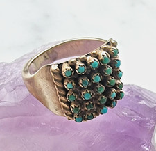 Zuni Vintage 925 Sterling Silver Cluster Turquoise Handmade Ring Size 6 picture