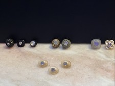 10 Vintage Rhinestone Button Lot Lucite Carved Black Oval Flower Novelty Craft picture