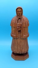 Hard Made Hungary Artist Carved Painted Wooden Old Woman Lady Figurine 9” TALL picture
