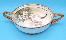 Nippon Hand Painted Butterfly Flower Gold Trim Handled Bowl Open Dish Morimura picture