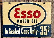 Vintage 1940 Esso Motor Oil 35¢ Double Sided Metal Sign 14x10 AM-5-40 picture