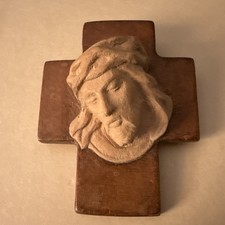 Vintage Hand Carved Wooden German Cross Crucifix Christian Germany 3”x2” picture