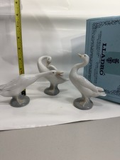 Vintage Lladro Porcelain Geese Ducks Figurines Set of 3 Spain w/ Original Box picture