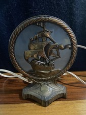 Antique 1920s Art Deco Cast Iron Ship Lamp Everlight Style Slag Glass Works picture
